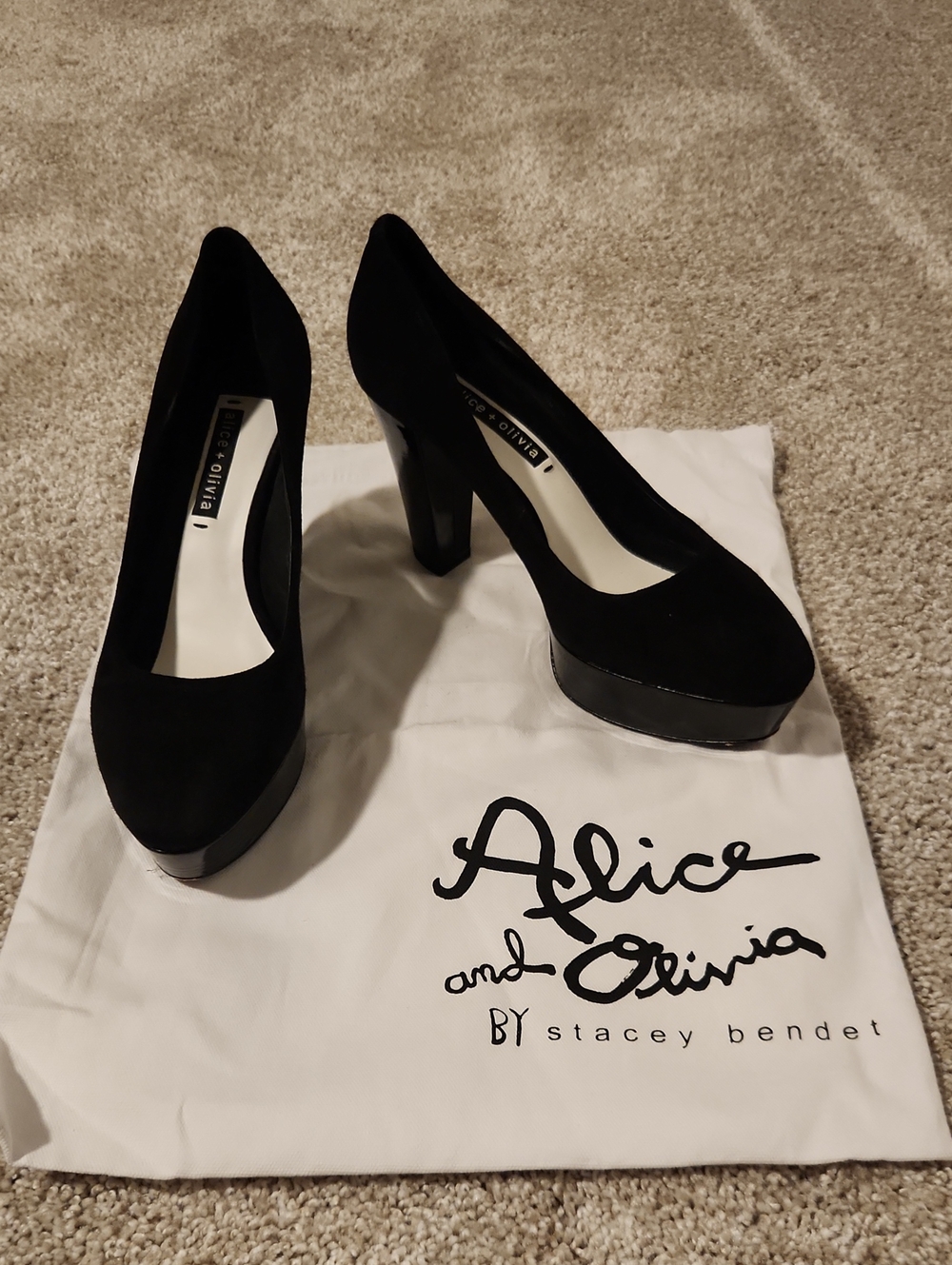 Alice + Olivia Black Suede Platform Pumps with Block Heel